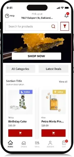 A cell phone with a screenshot of a shopping app.