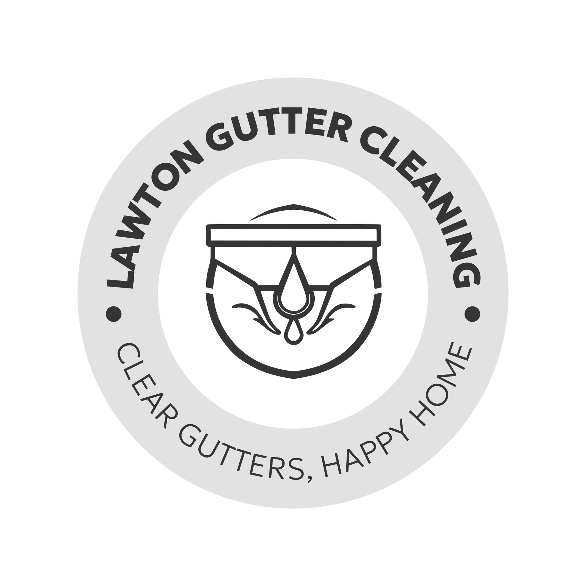 A black, grey, and white Lawton gutter cleaning logo for this website