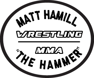 A black and white logo for matt hamill wrestling mma the hammer