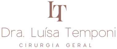 Logotipo com &ldquo;LT&rdquo; e o texto &ldquo;Dra. Luisa Temponi&rdquo; e &ldquo;Cirurgia Geral&rdquo; em rosa claro sobre fundo branco.