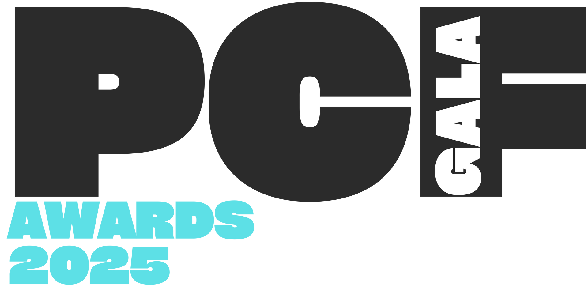 Logo for the PCF Awards 2025 Gala; black letters 