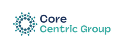 Logo for Core Centric Group with an abstract circular design in teal and navy, text in navy and teal.