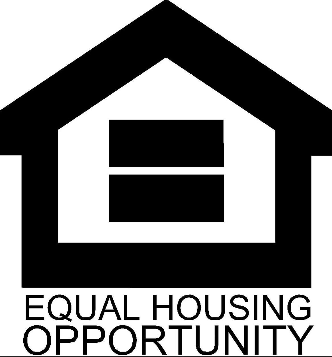 A black and white logo for equal housing opportunity.