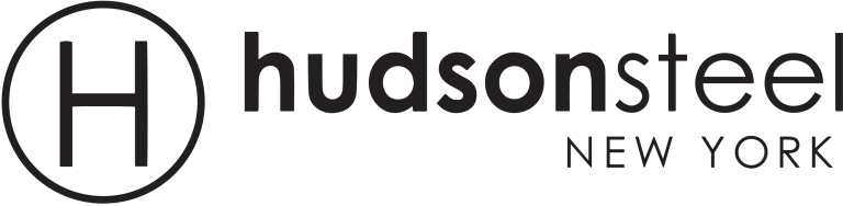 Logo for Hudson Steel New York, featuring a black H inside a circle next to the company name in a clean font.