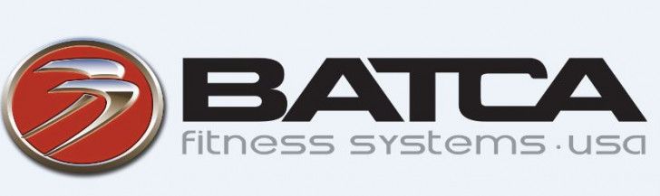 Logo for BATCA Fitness Systems USA featuring a red circular icon with a metallic swoosh next to bold black text.