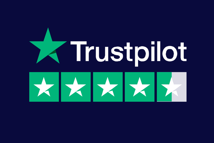 A logo for trustpilot with four stars on a blue background.