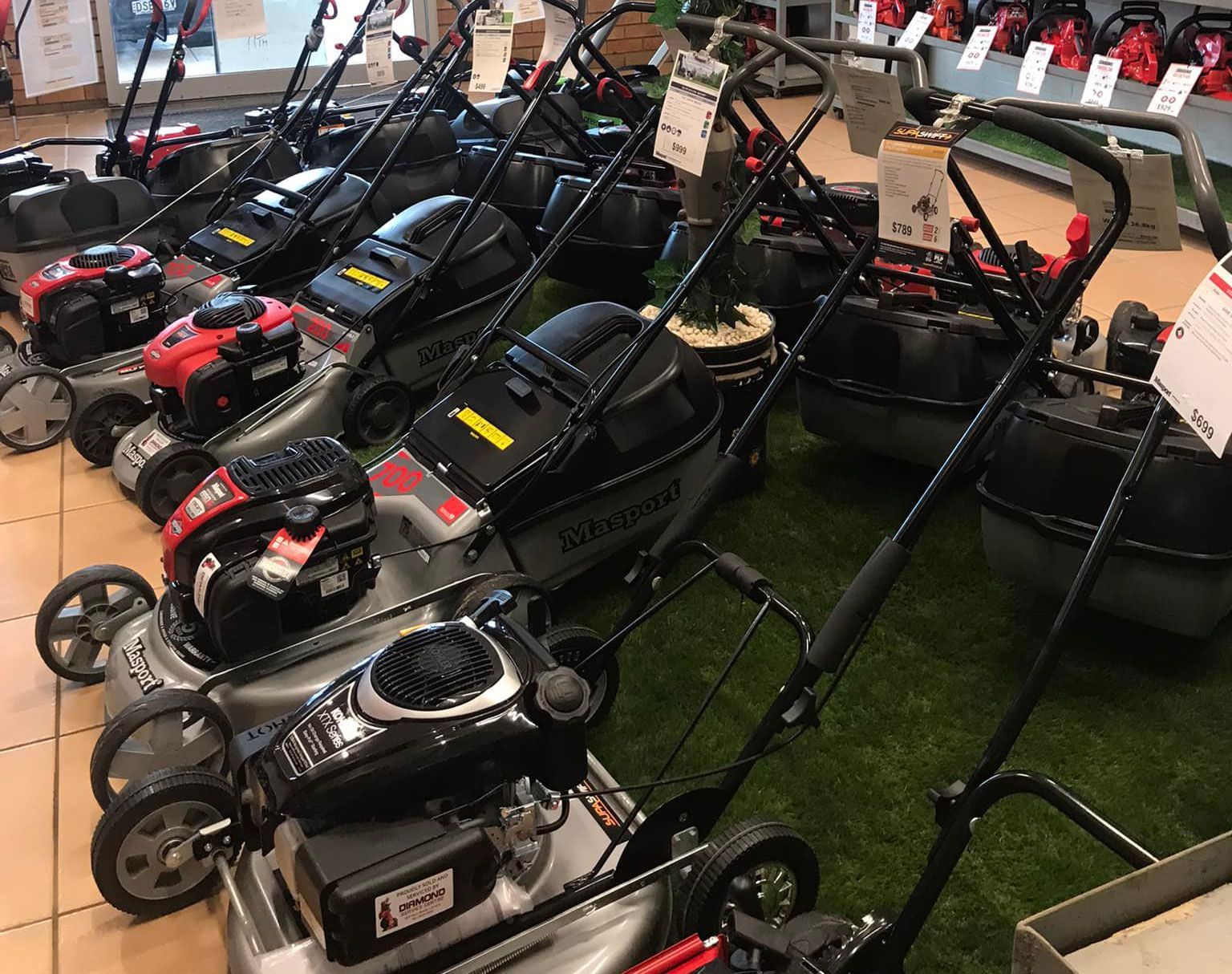 Different Lawn Mowers On Display