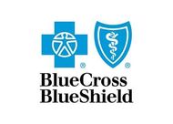 Blue Cross Blue Shield logo with a cross and shield in blue. Text 