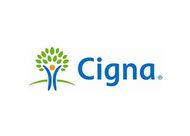 Cigna logo: green tree with person-shaped trunk, blue text 