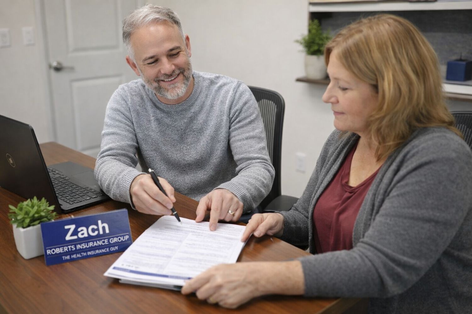 Cartoon of a man in a suit, holding paperwork, in front of a building; on a wall.