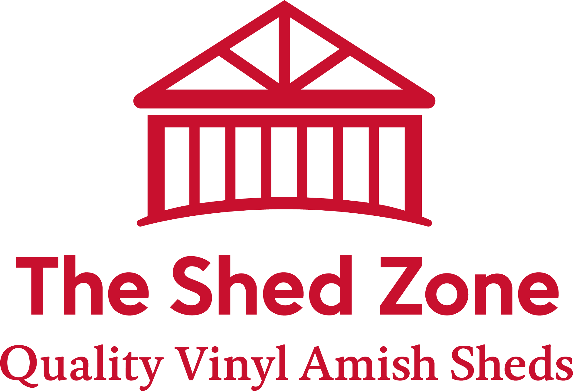 Logo for The Shed Zone with a red shed icon and the text “Quality Vinyl Amish Sheds”