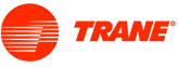 Trane logo: Orange circle with horizontal lines, and the word 
