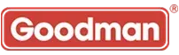 Goodman logo in white text on a red, rectangular background with rounded corners. Registered trademark symbol.