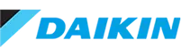 Daikin logo: a stylized blue text with a black and blue triangle.