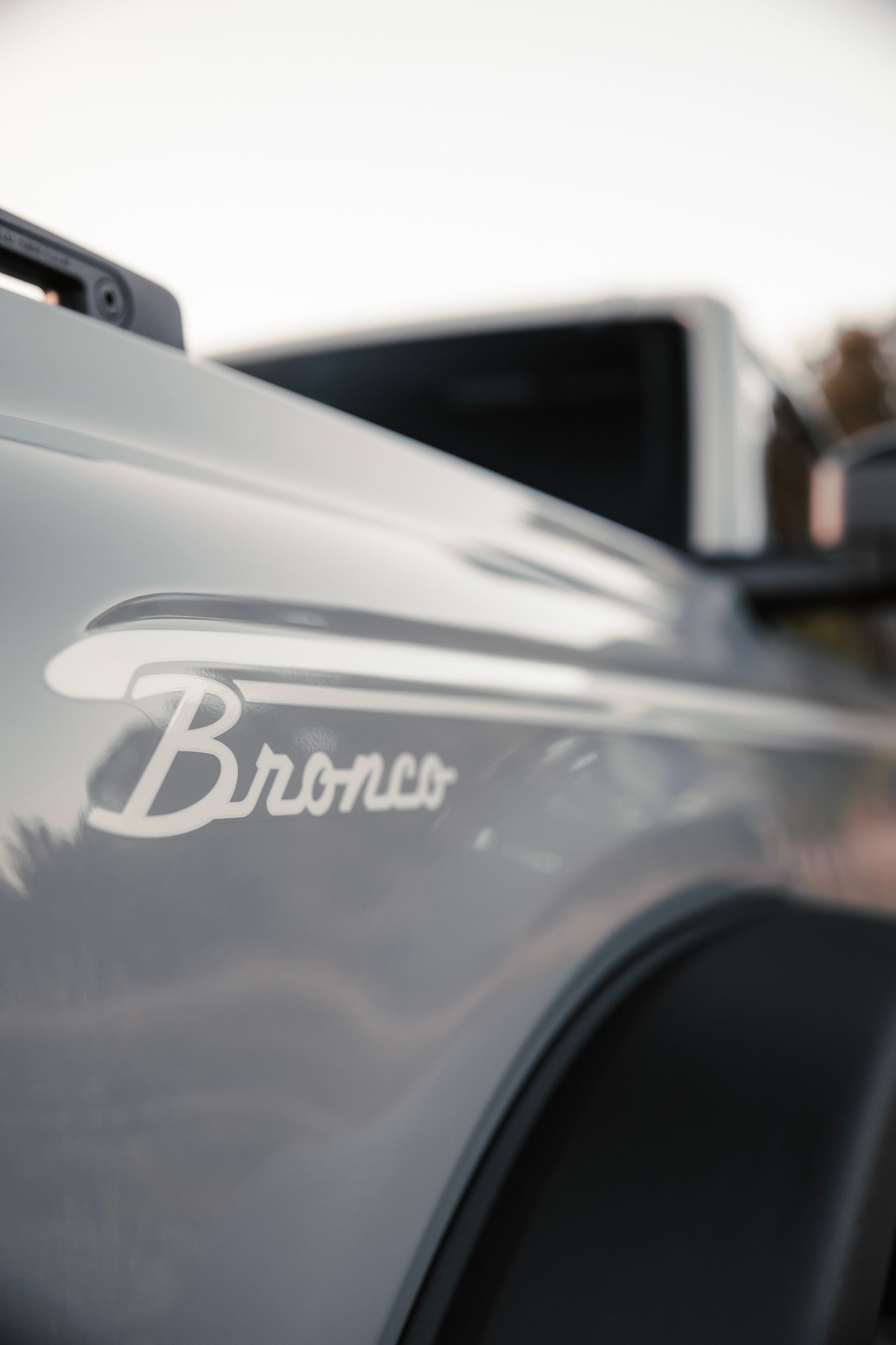 Close-up of a gray Ford Bronco with 