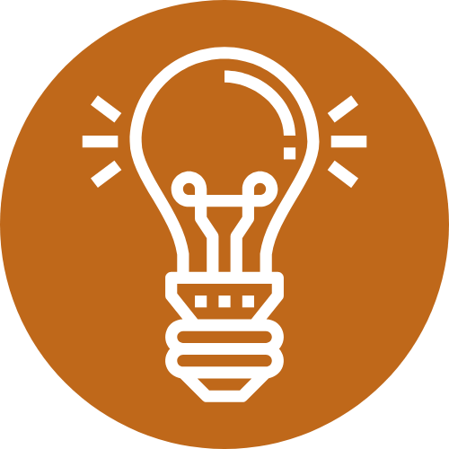 White lightbulb icon on an orange background, symbolizing an idea.