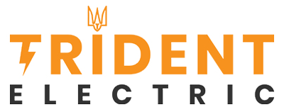 Trident Electric logo: orange text with a lightning bolt and emblem above, and black text below.