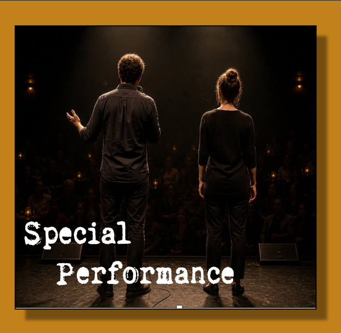 A poster that says script-in-hand performances on it