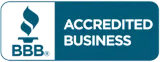 A blue sign that says accredited business on it