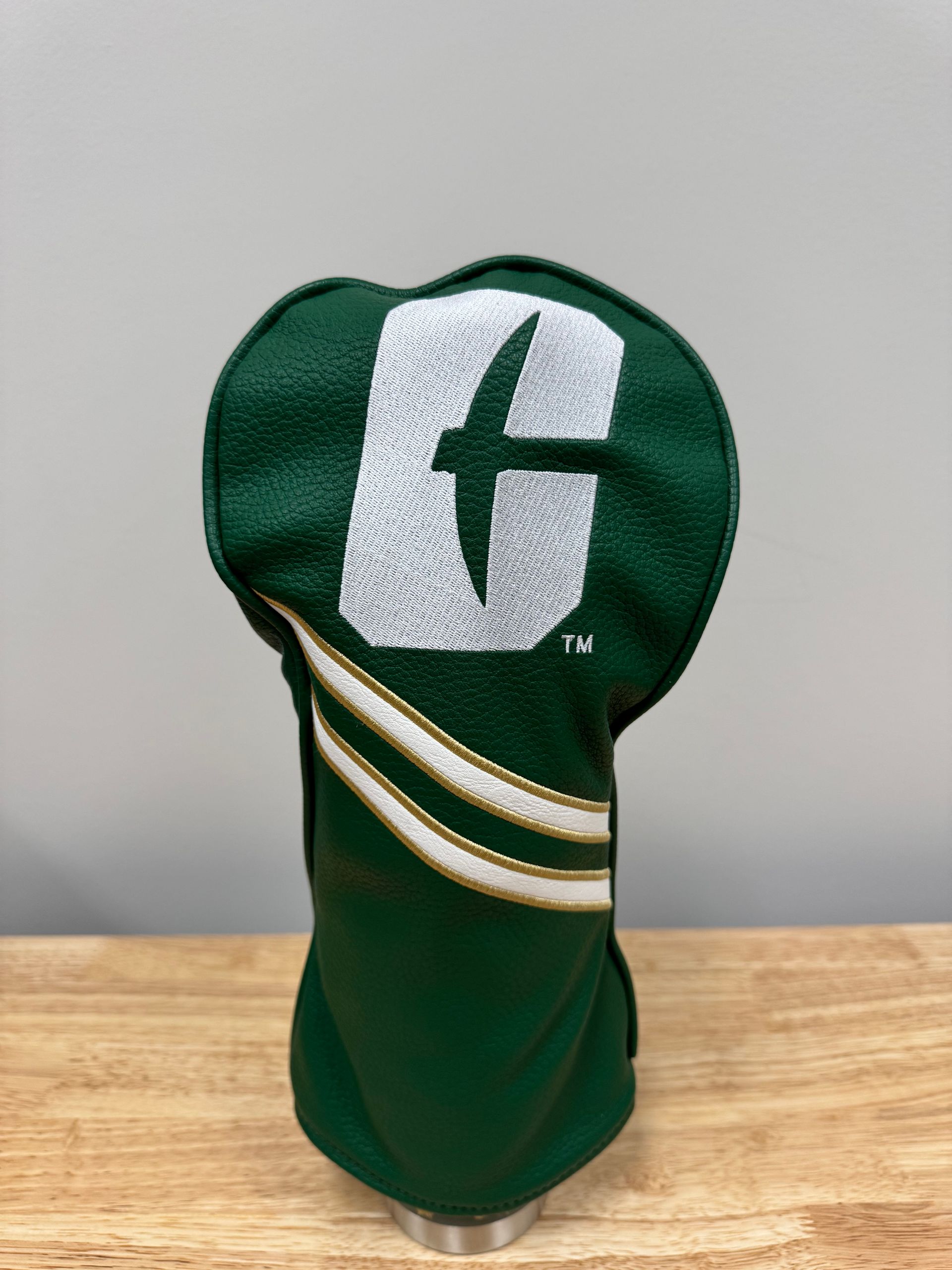 Green golf club headcover with white 