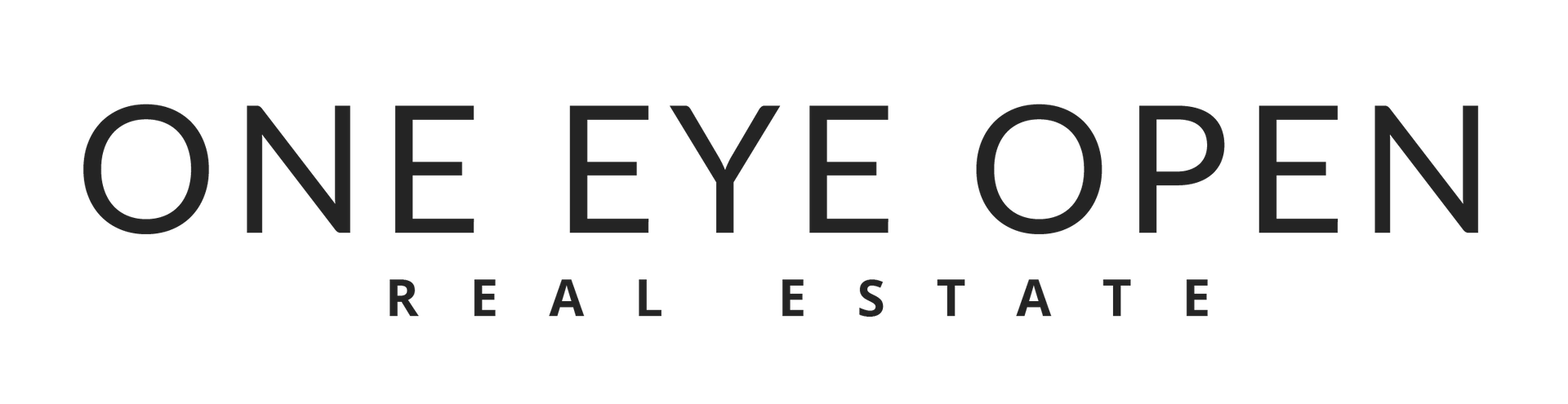 Logo for One Eye Open Real Estate, in black text on white background.