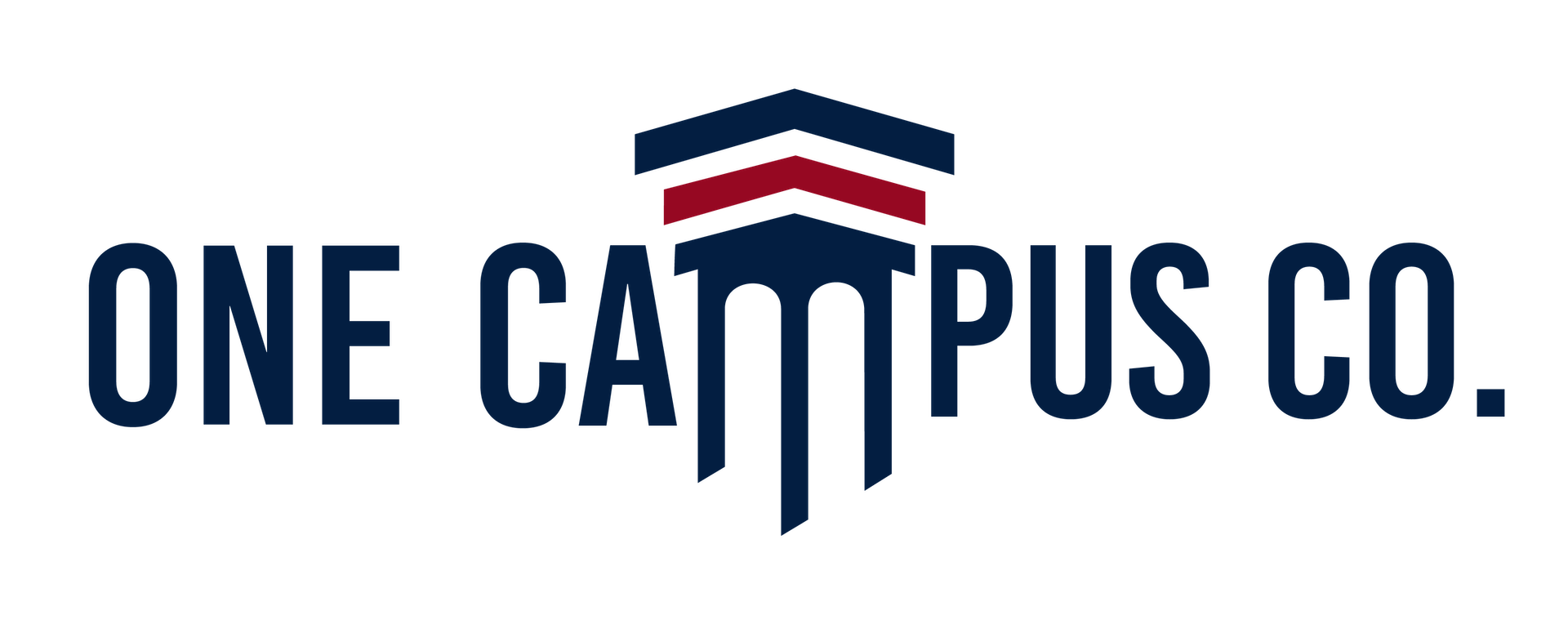 Logo for One Campus Co. with text and a stylized building icon in blue and maroon.