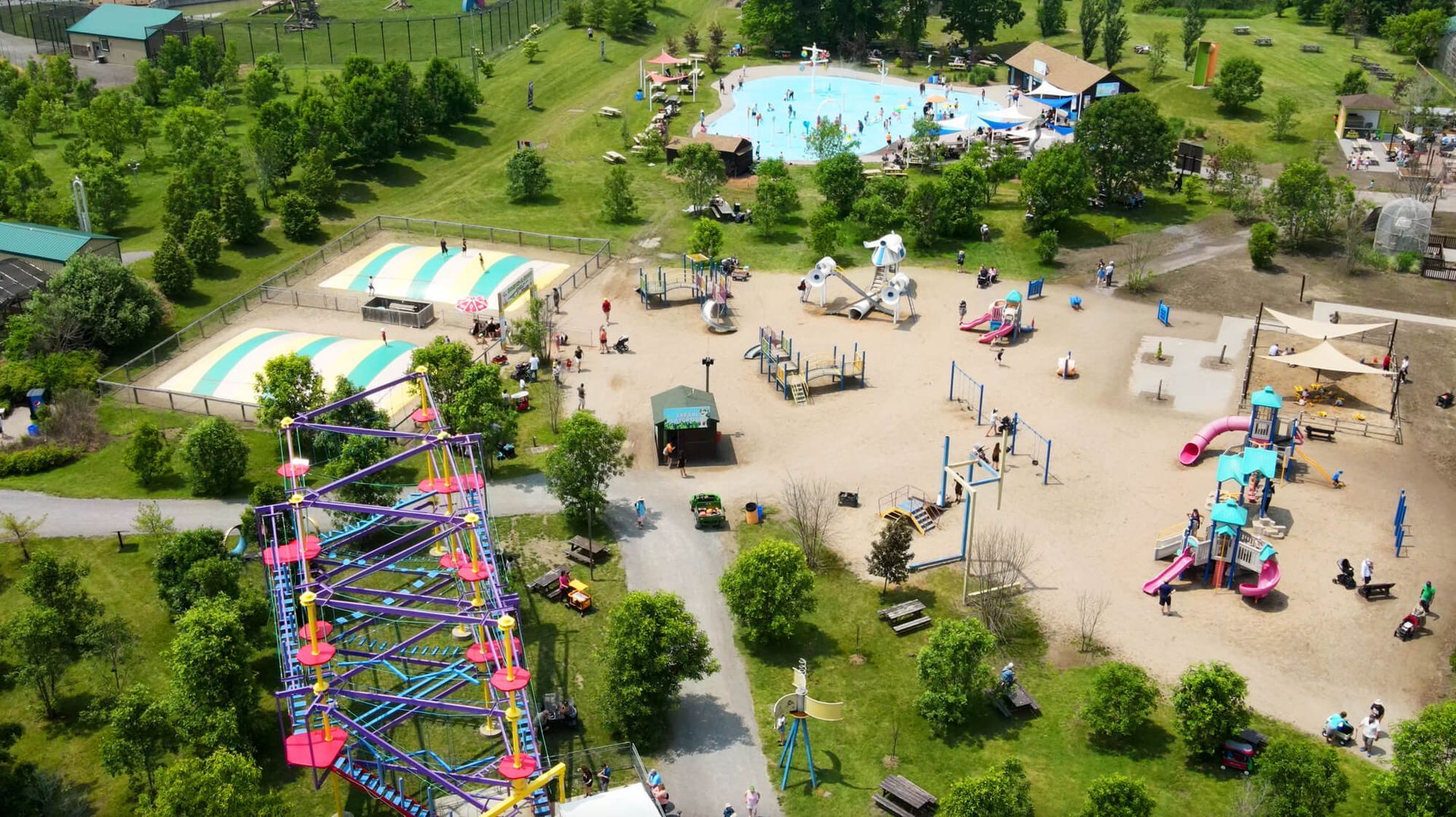an aerial view of a park with a niagara falls zoo attractions