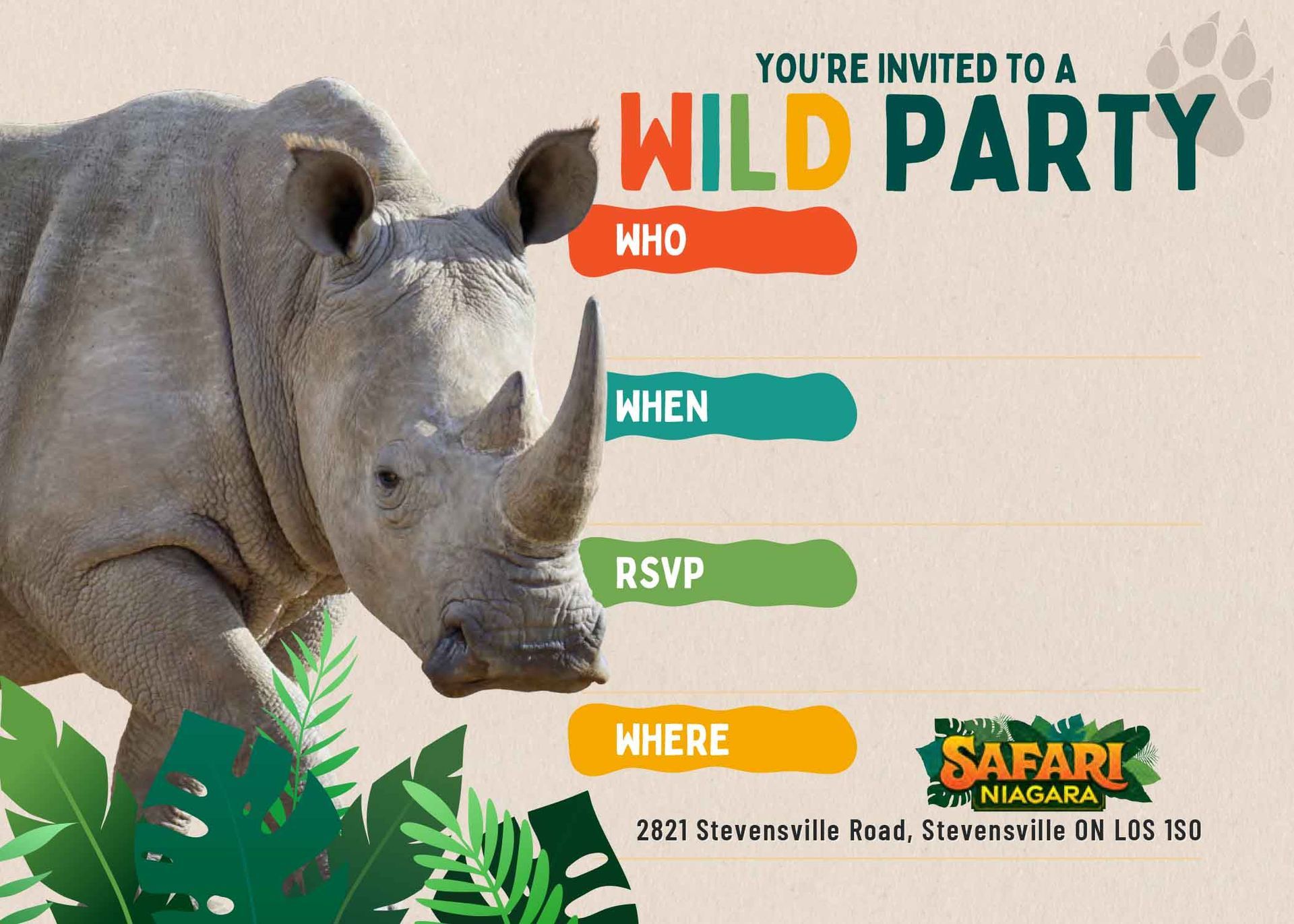 birthday party invites safari niagara nigara falls canada