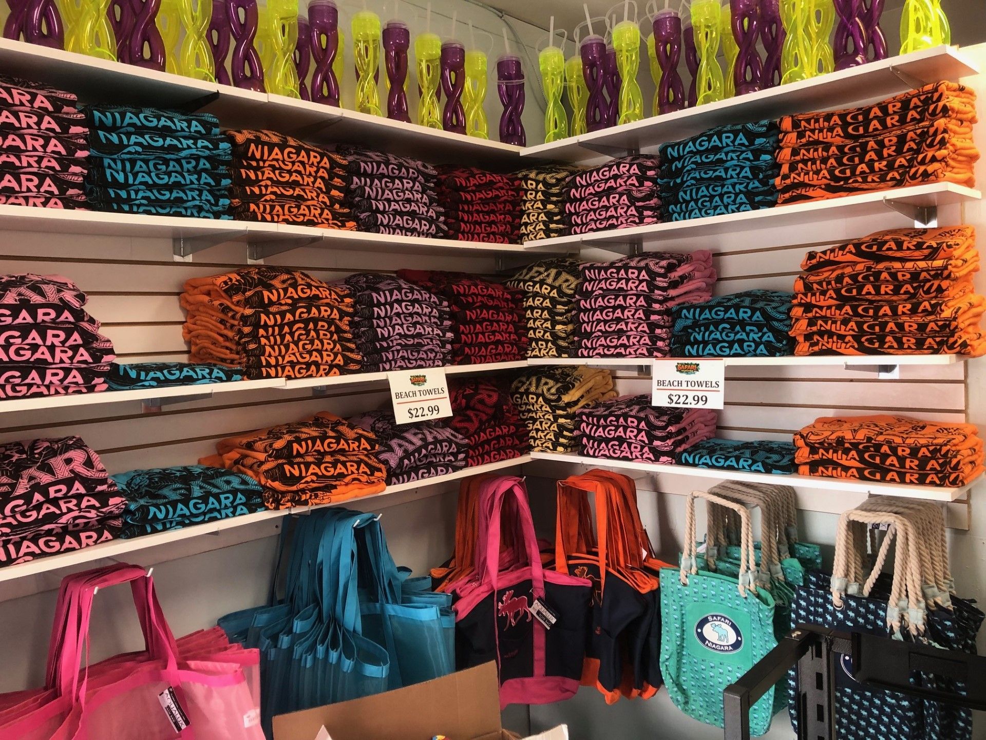 kool stop shelf filled with lots of towels at family friendly zoo niagara