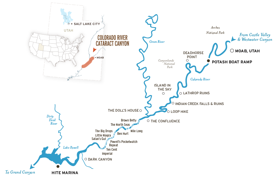 River map of Cataract Canyon rafting in Canyonlands National Park