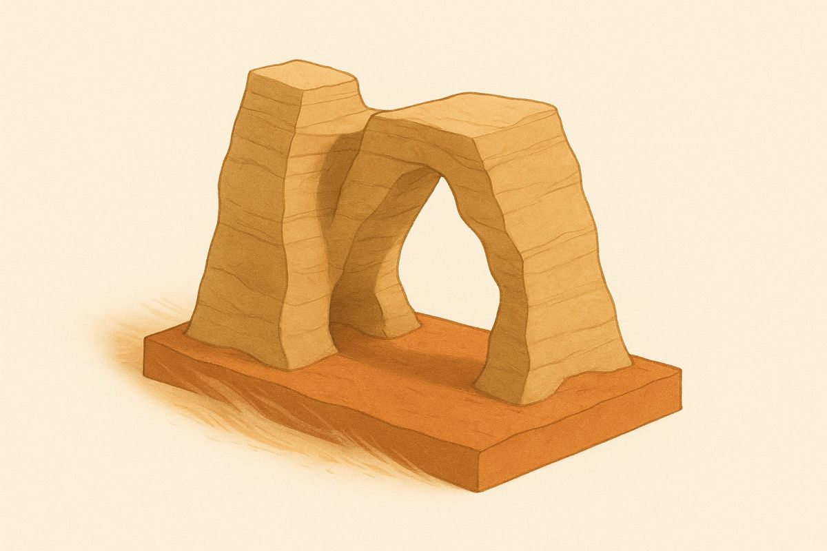 An illustration of an arch structure form within the sandstone layers.