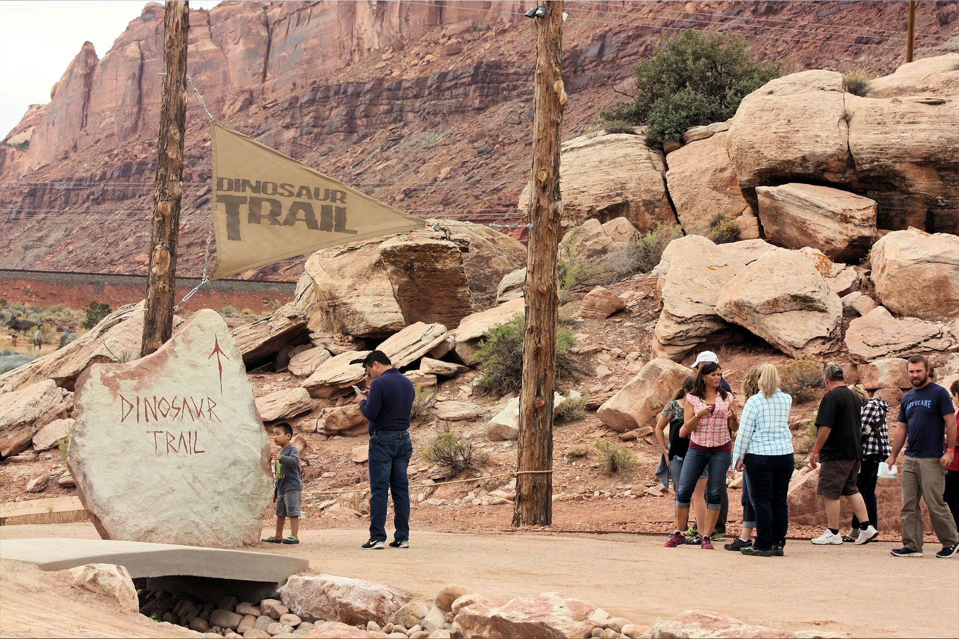 Visitors walking along an outdoor path