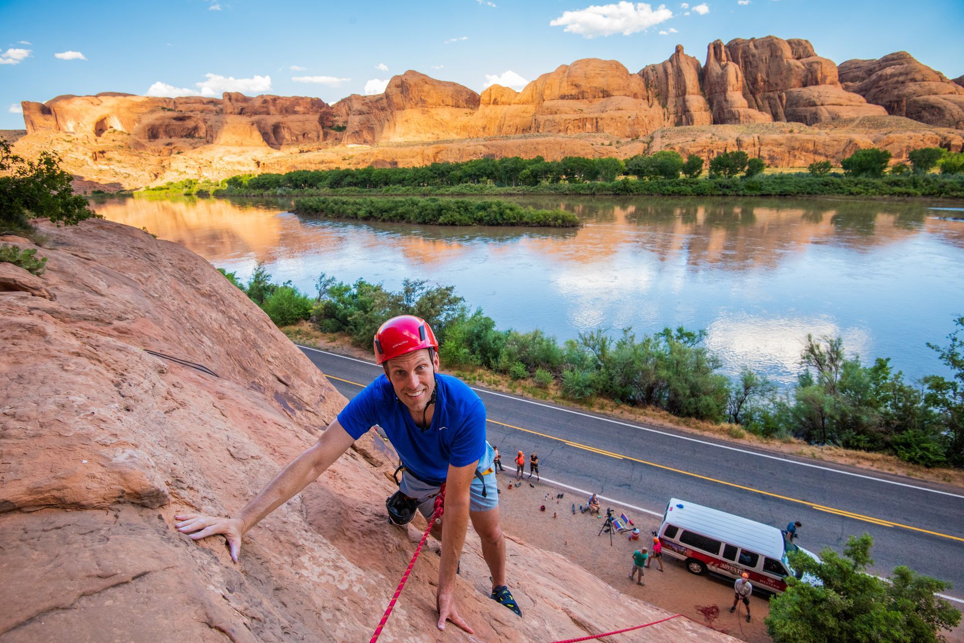 Rock climbing at Moab's famous Wall Street climbing area on Potash Road.