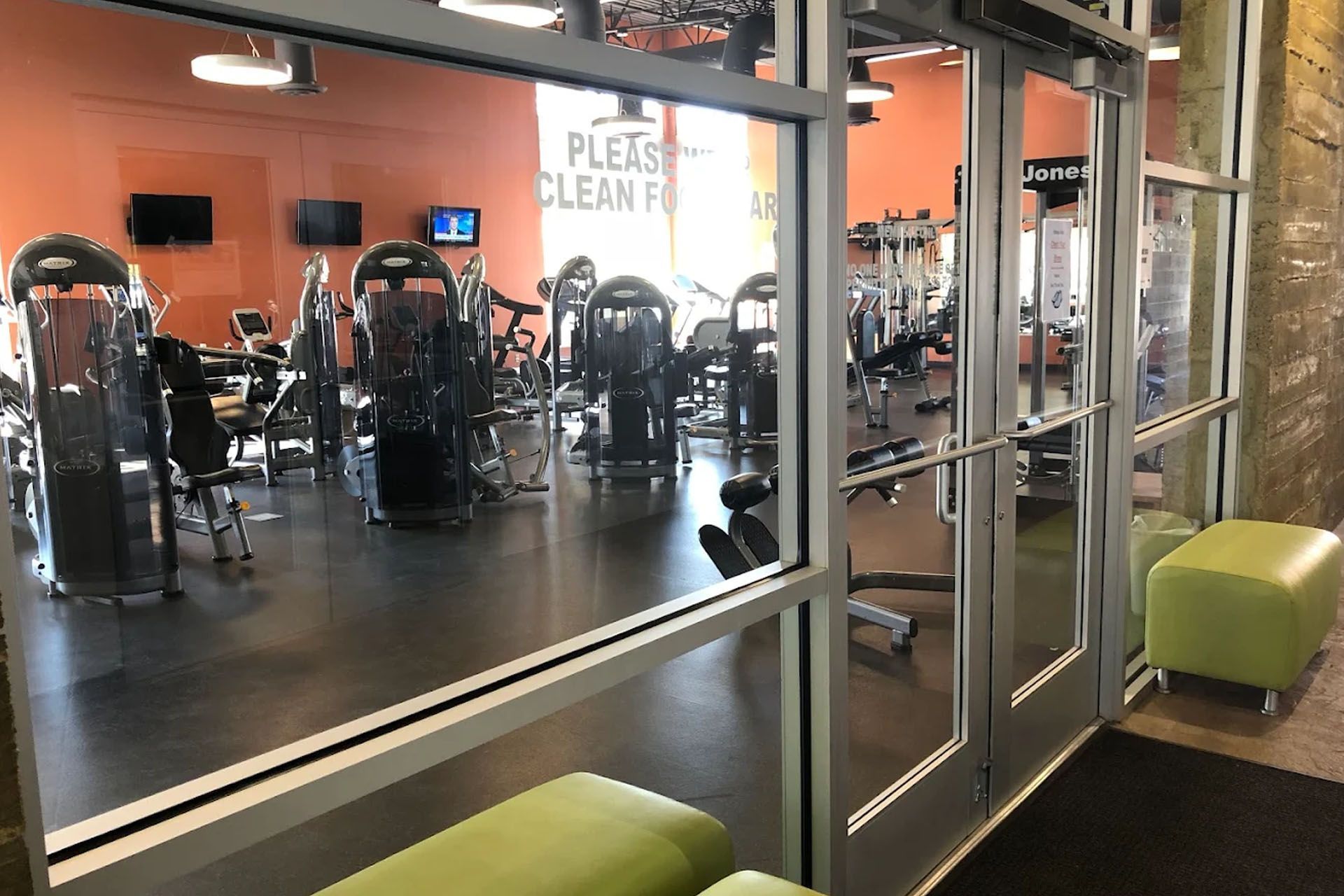 Fitness Center at the Moab Aquatic and Recreation Center showing exercise equipment through the windows.