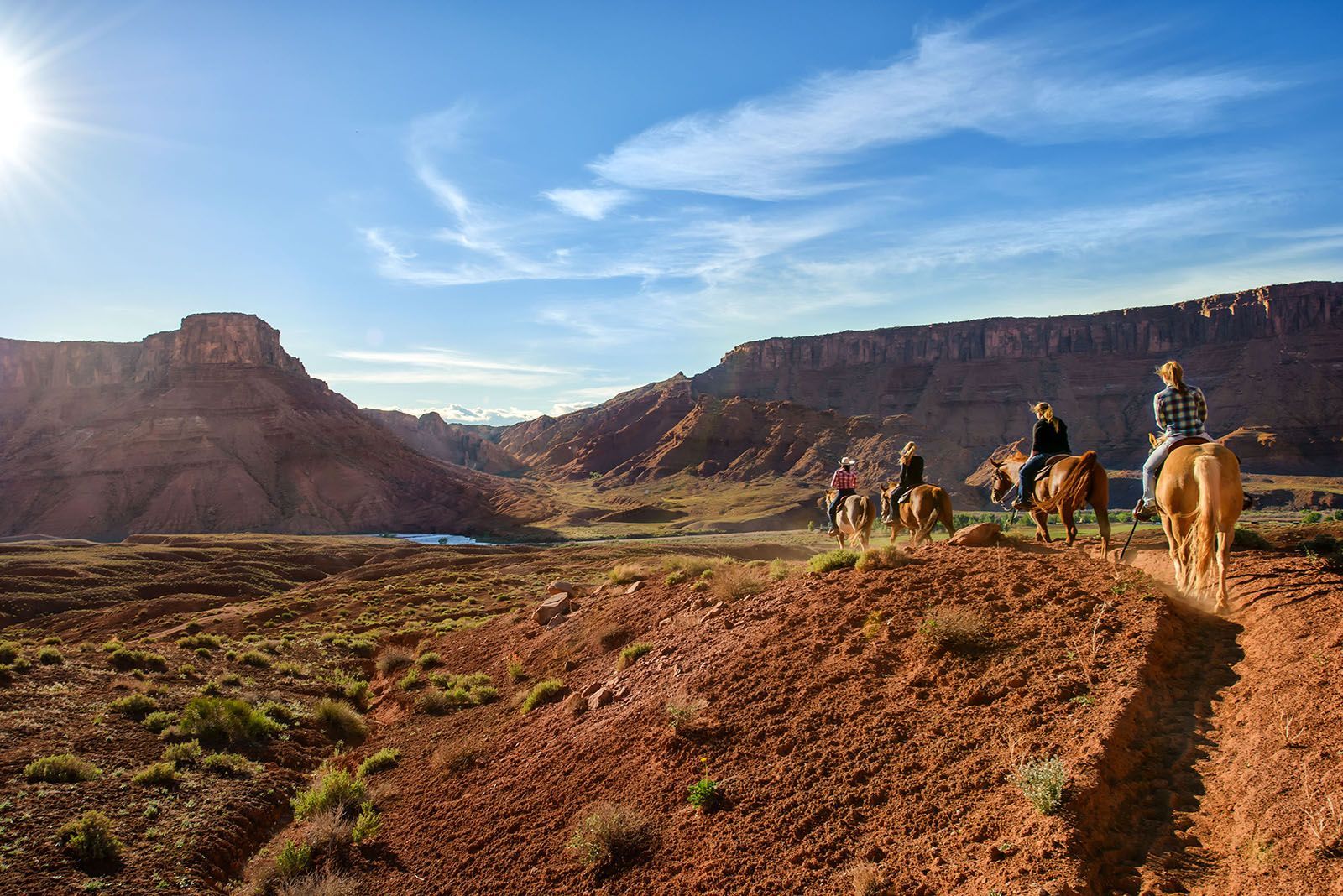 A group riding horses in the Moab Desert.