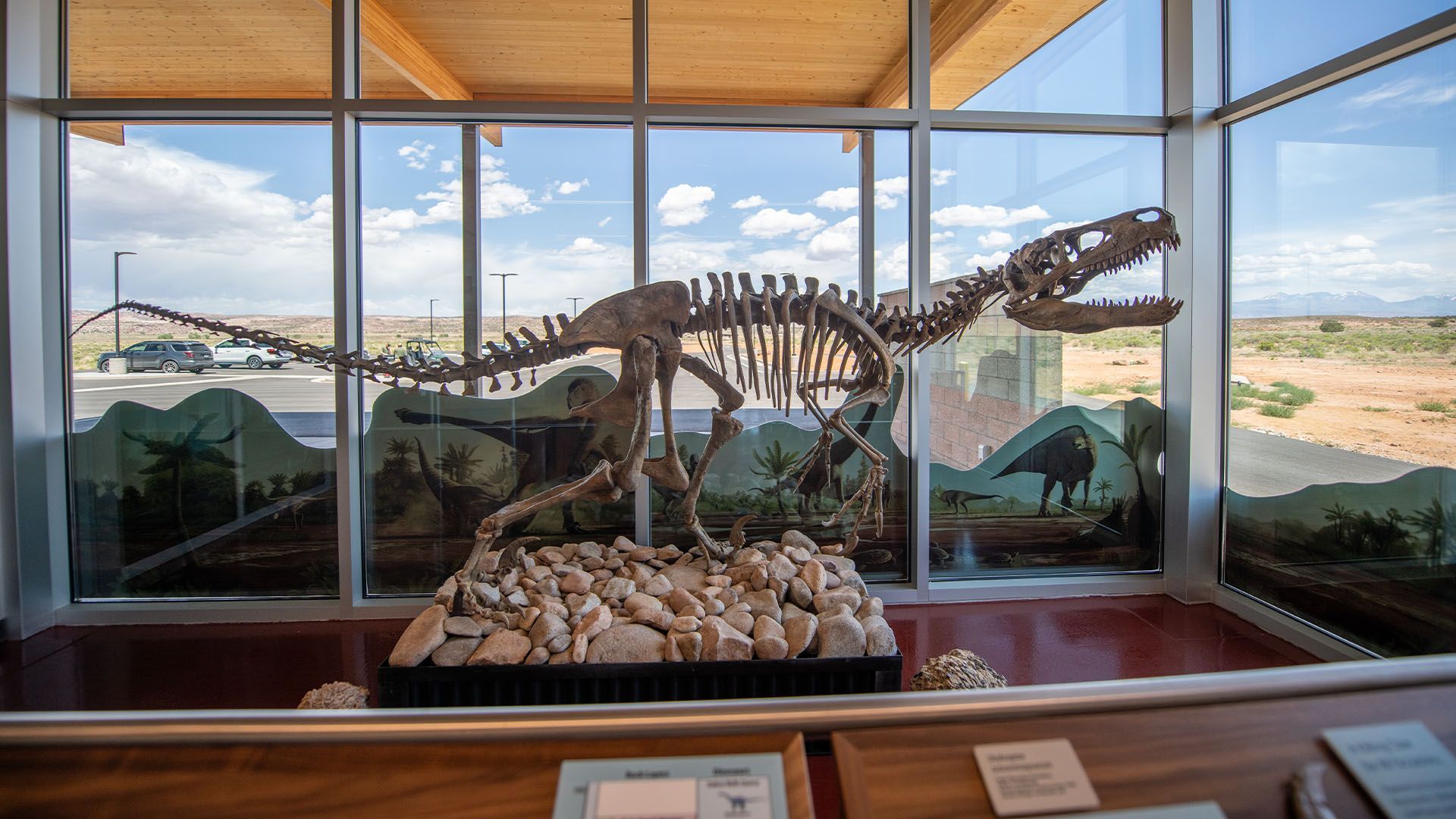 Raptor dinosaur fossil display at Utah Raptor State Park.