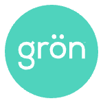 Grön logo: white text on a turquoise circle.