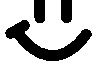 Smiling face with a crooked grin and two vertical lines for eyes.