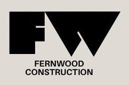 Black logo for Fernwood Construction. Contains stylized "FW" initials and company name.