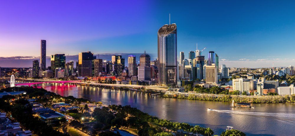 Panoramic Day & Night of Brisbane CBD & South Bank — Studio Curtains & Blinds in Brisbane Southside, QLD