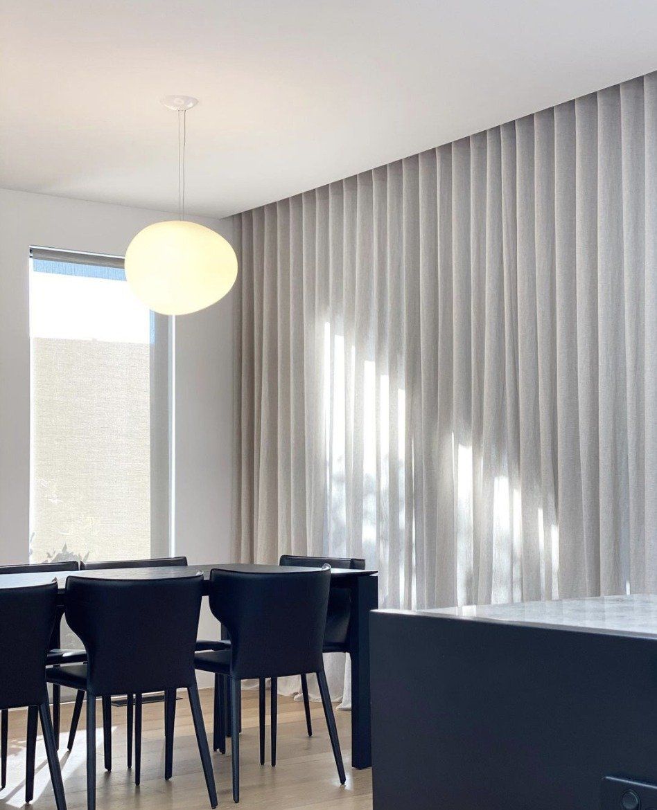 Modern Dining Room With Curtains — Custom Curtains in Brisbane, QLD