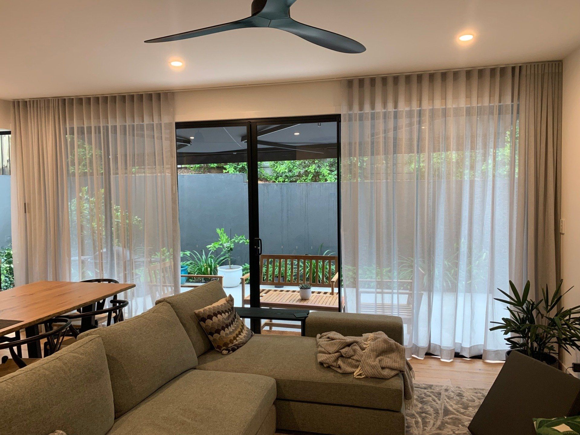 Living Room With Sheer Curtains — Studio Curtains & Blinds in Mount Gravatt, QLD