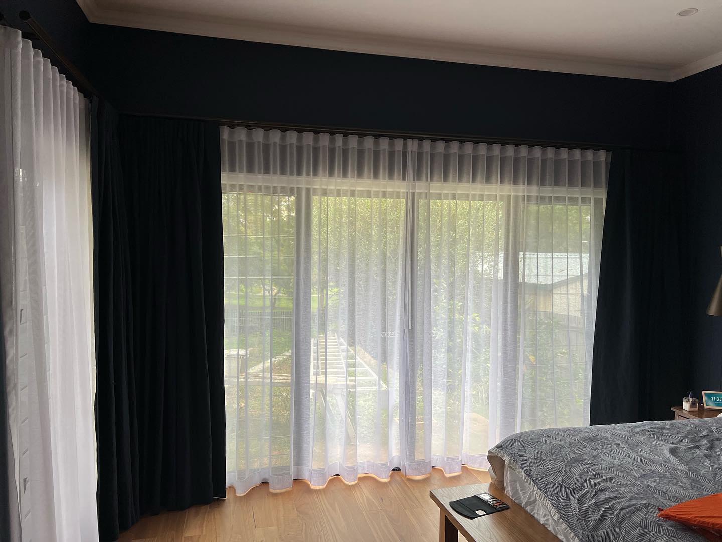 Sheer Curtains In A Bedroom — Studio Curtains & Blinds in Mount Gravatt, QLD