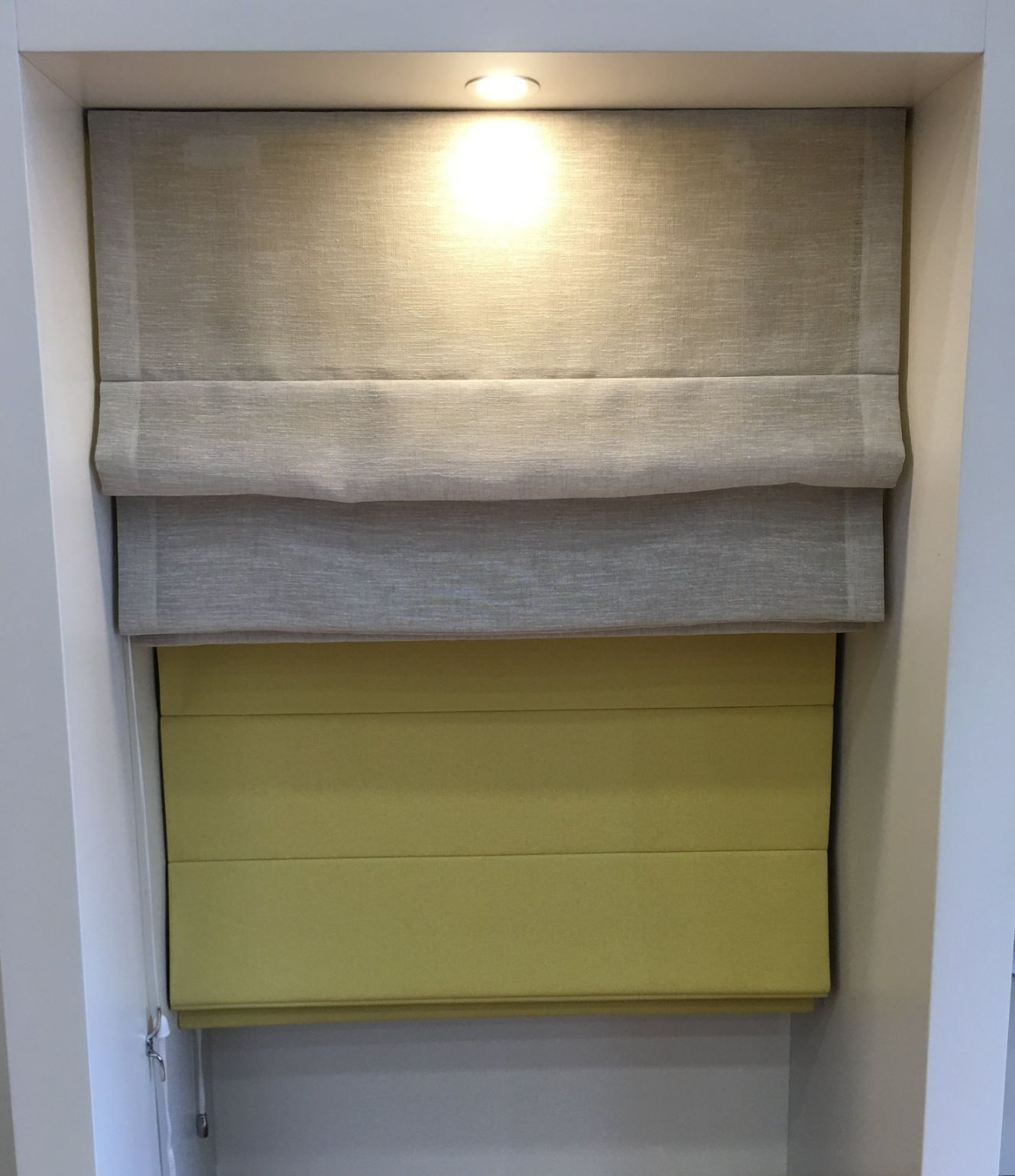 Grey & Yellow Roman Blinds — Studio Curtains & Blinds in Mount Gravatt, QLD
