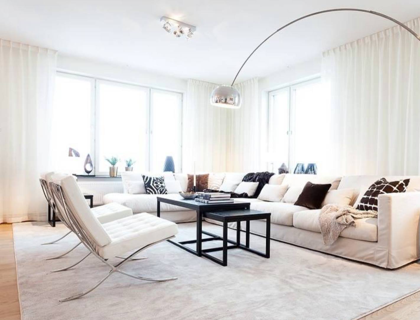 Elegant Living Room With Pencil Pleated Curtains — Studio Curtains & Blinds in Mount Gravatt, QLD