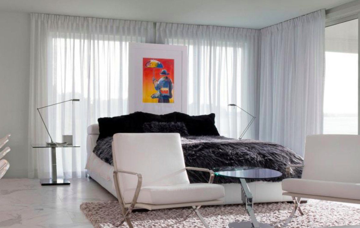 Cozy Bedroom With White Pencil Pleated Curtains — Studio Curtains & Blinds in Mount Gravatt, QLD