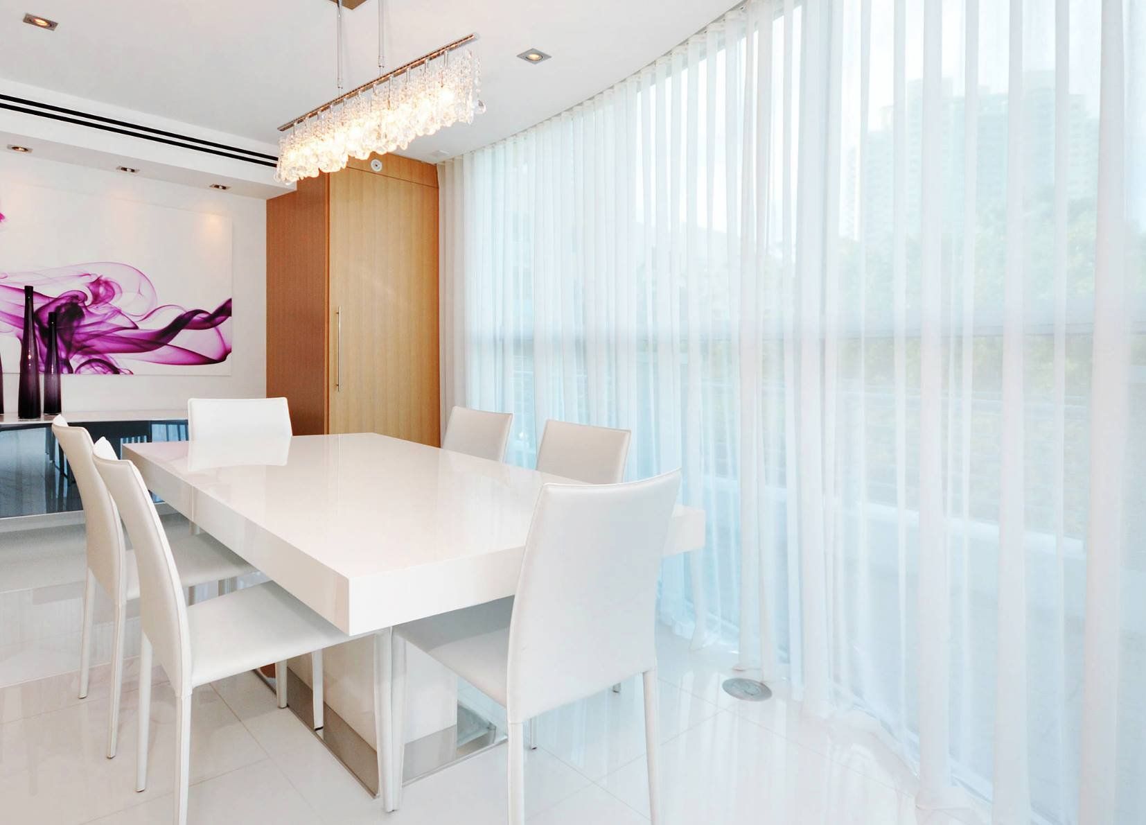 Sheer Curtains In Dining Area — Studio Curtains & Blinds in Mount Gravatt, QLD