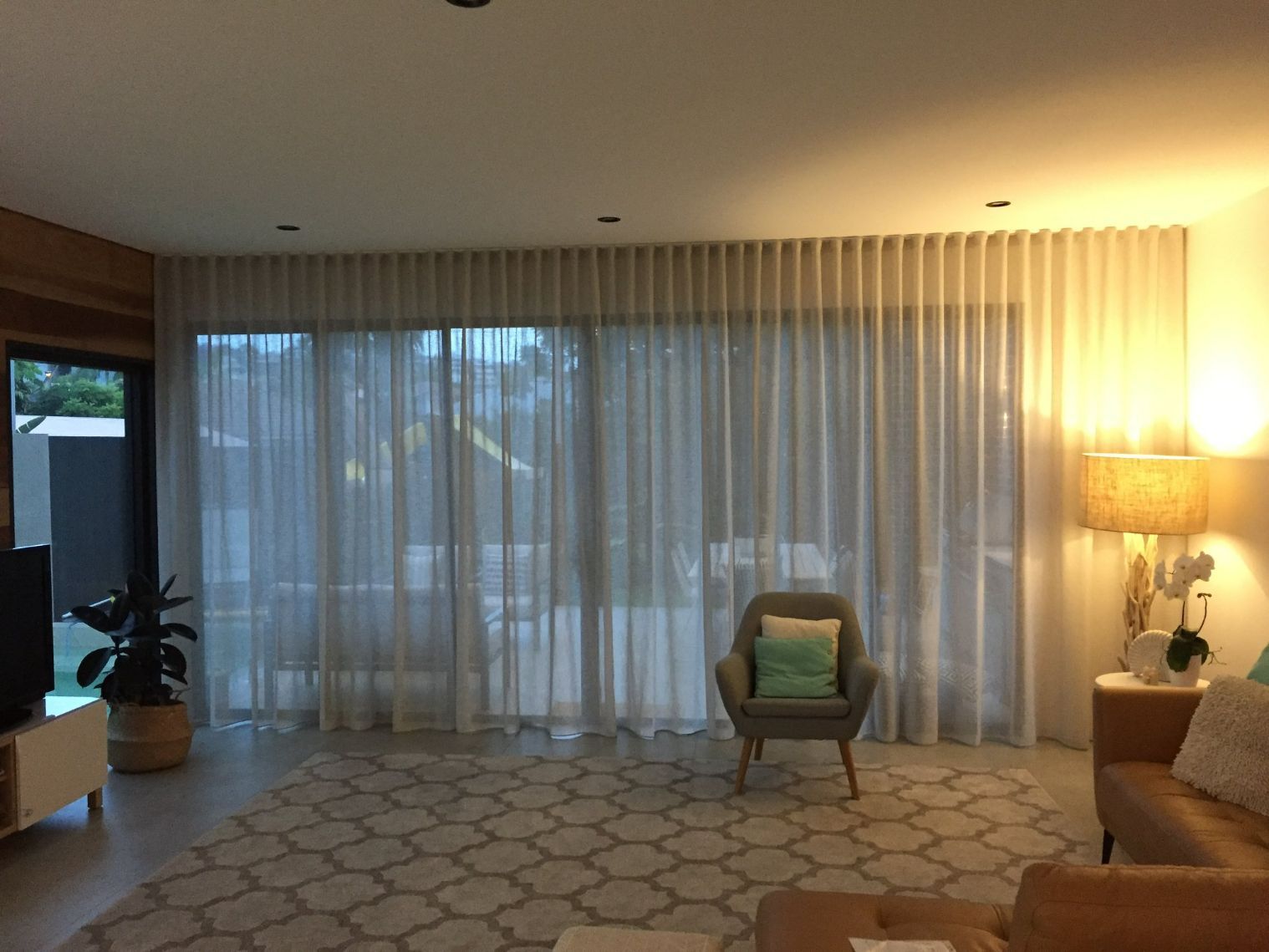 Sheer Curtains In A Living Room — Studio Curtains & Blinds in Mount Gravatt, QLD