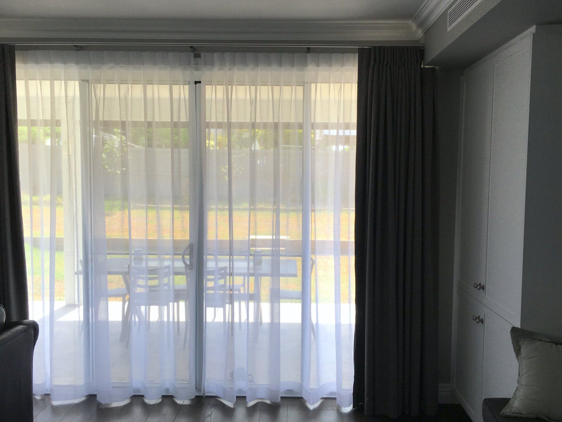 White Sheer Inverted Pleat Curtains — Studio Curtains & Blinds in Mount Gravatt, QLD