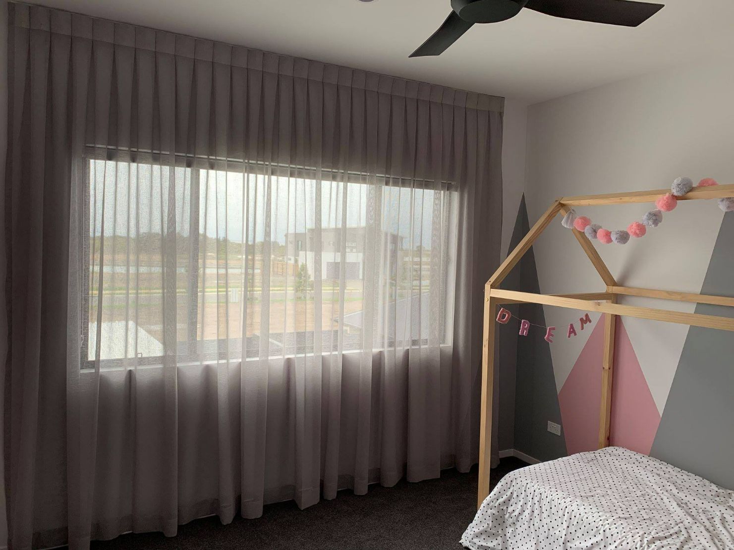 Kids Bedroom With Inverted Pleat Curtains — Kids Curtains in Brisbane, QLD